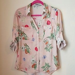 Light pink floral button-up blouse